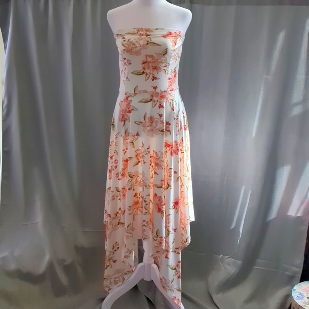 BFamous Floral Strapless High Low Dress